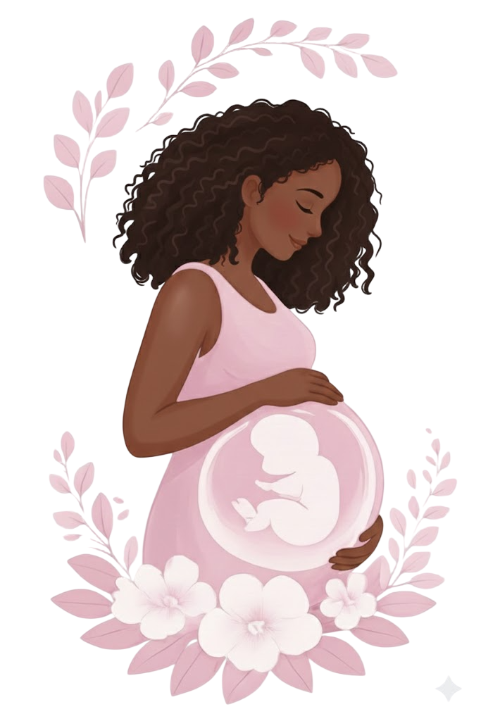 Ilustração de pessoa gestante em tons de rosa pastel